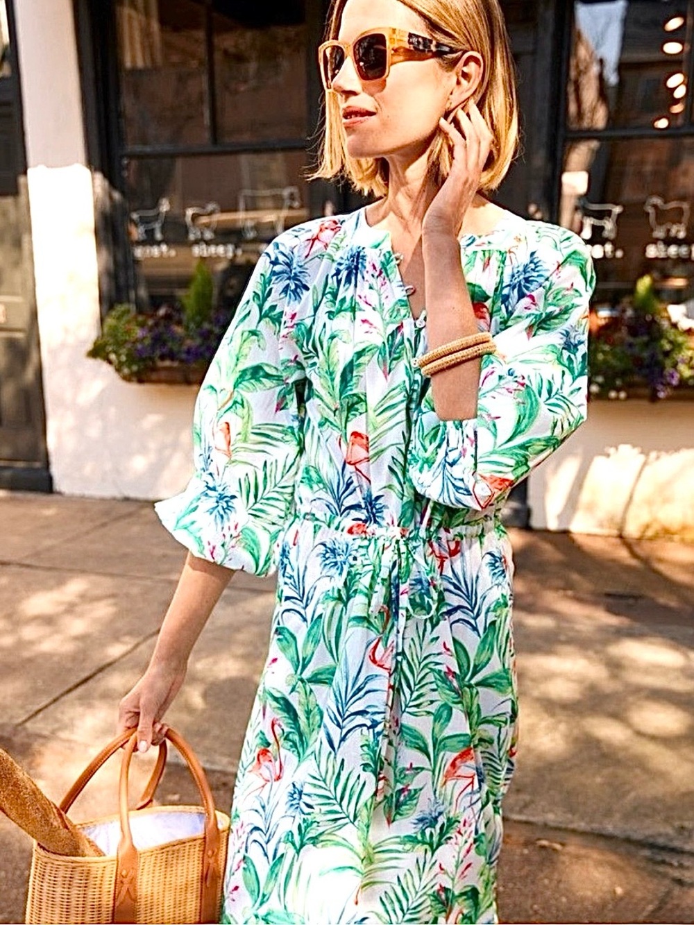 J.McLaughlin Daniella Maxi Dress XL Flamingo Tropical Floral Pockets Cotton NWT